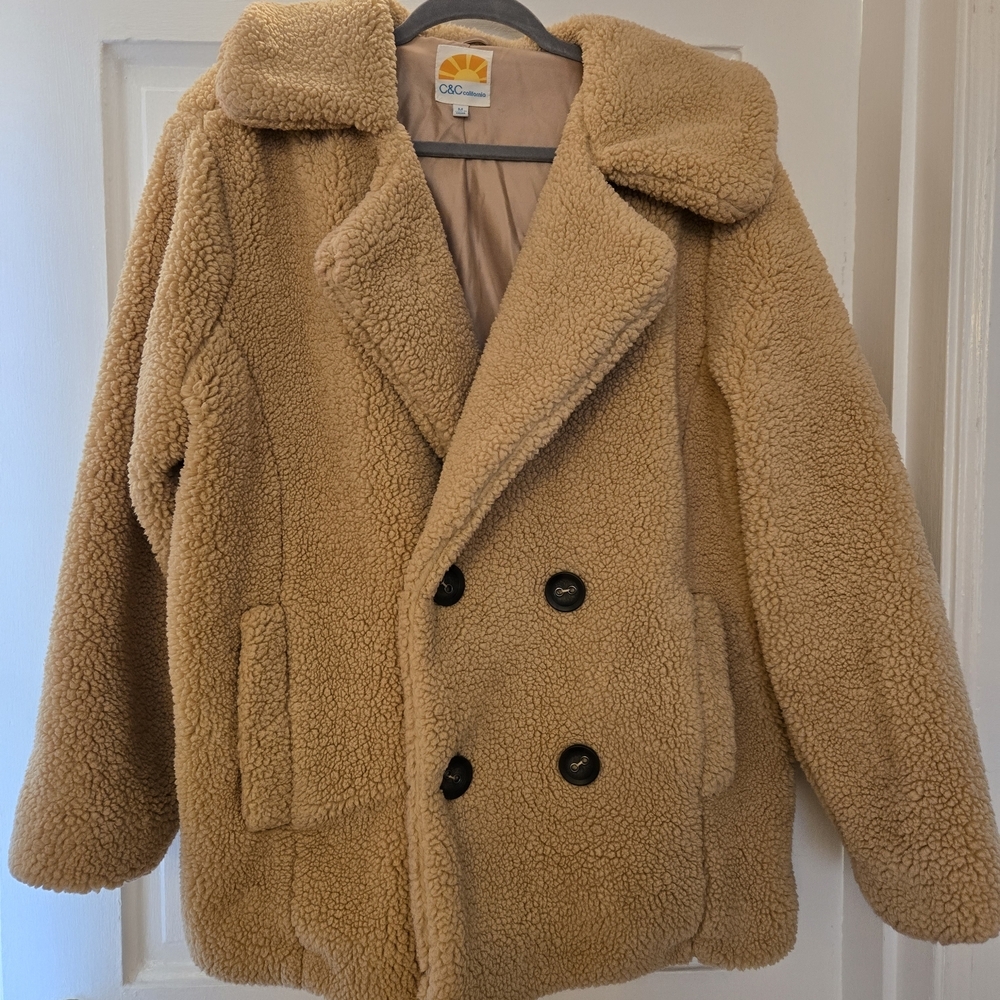 C&C California Tan Faux Fur Teddy Jacket Womens Size Medium
